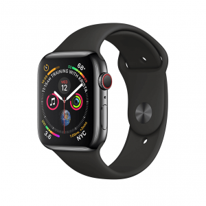 Apple Watch Nike Series 4 GPS + LTE (eSIM ) 44mm nehrdzavejúca oceľ Black / Sport Band - Black ( čierná)