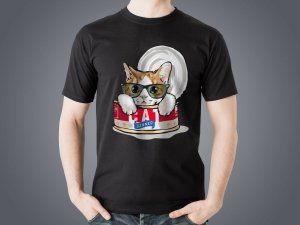 Koszulka czarna personalizowana kot w okularach - Studioix.pl