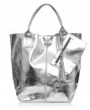 Kožené kabelka shopper bag Genuine Leather stříbrná 555