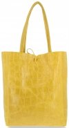 Vittoria Gotti Włoski Shopper XL Uniwersalna Torba Skórzana do noszenia na co dzień z modnym motywem Żółwia Żółta