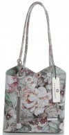 Uniwersalna Torebka Skórzana z funkcją plecaczka firmy Vittoria Gotti Made in Italy we wzory Kwiatów Jasno Szara