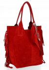 Modna Torebka Skórzana Zamszowy Shopper Bag w Stylu Boho firmy Vittoria Gotti Czerwona