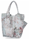 Modna Torebka Skórzana Shopper Bag w kwiaty firmy Vittoria Gotti Jasno Szara