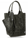 Modne Torebki Skórzane Shopper Bag XL z Etui firmy Vittoria Gotti Zielona