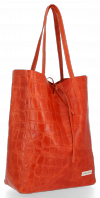 Vittoria Gotti Włoski Shopper XL Uniwersalna Torba Skórzana do noszenia na co dzień z modnym motywem Żółwia Pomarańczowa