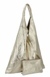 Włoska Torebka Skórzana Shopper Bag z Małą Kosmetyczką 5820S Złota