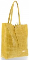 Vittoria Gotti Włoski Shopper XL Uniwersalna Torba Skórzana do noszenia na co dzień z modnym motywem Żółwia Żółta