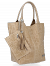 Modne Torebki Skórzane Shopper Bag XL z Etui firmy Vittoria Gotti Beżowa