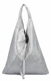 Włoska Torebka Skórzana Shopper Bag z Małą Kosmetyczką 5820S Srebrna