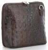 Włoska Torebka Skórzana Listonoszka firmy Genuine Leather we wzór Krokodyla Czekoladowa 