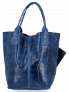 Uniwersalna Torebka Skórzana XL Shopper Bag w motyw zwierzęcy firmy Vittoria Gotti Jeansowa