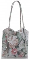 Uniwersalna Torebka Skórzana z funkcją plecaczka firmy Vittoria Gotti Made in Italy we wzory Kwiatów Jasno Szara