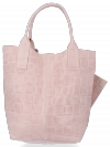 Modne Torebki Skórzane Shopper Bag XL z Etui firmy Vittoria Gotti Pudrowy Róż