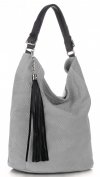GEANȚĂ DIN PIELE shopper bag Genuine Leather gri deschis G100