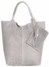 GEANȚĂ DIN PIELE shopper bag Genuine Leather gri deschis 777