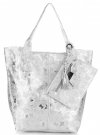 GEANȚĂ DIN PIELE shopper bag Genuine Leather argint 555