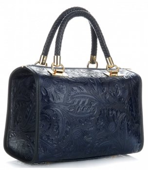 Kožené kabelka kufřík Genuine Leather tmavě modrá 214E