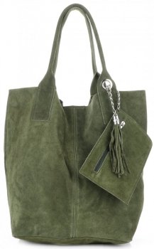 Kožené kabelky Shopperbag přírodní semiš Zelená