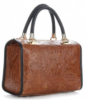 Kožené kabelka kufřík Genuine Leather hnědá 214E