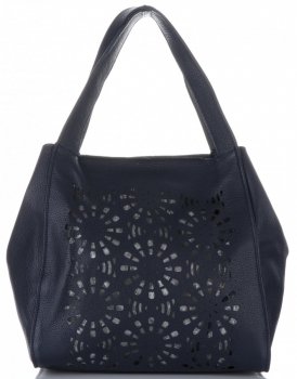 Univerzální kožená kabelka XL s kosmetikou ažurová Tmavě Modrá