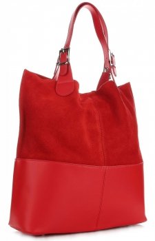 Torebka Skórzana Ekskluzywny Shopper bag czerwona