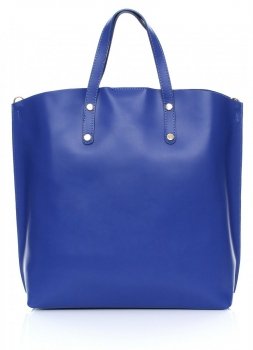 Torebka Skórzana Shopperbag z Kosmetyczką Niebieska 