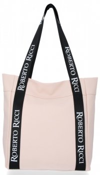 Roberto Ricci Firmowa Torebka Damska na co dzień Shopper z modnymi paskami Pudrowy Róż