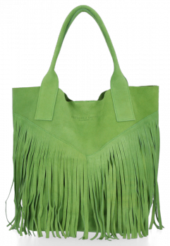 Firmowy Włoski Shopper w stylu Boho Vittoria Gotti Jasno Zielona