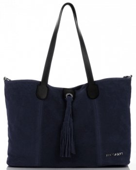 Torebka Skórzana marki Vittoria Gotti Modny Shopper Made in Italy Granatowa