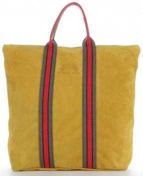 Vittoria Gotti Torebki Skórzane w modne paski Firmowy Shopper Made in Italy z funkcją Plecaczka Żółty