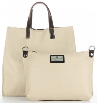 Praktyczne Torebki Skórzane 2 w 1 Shopper z Listonoszką firmy Genuine Leather Beżowa