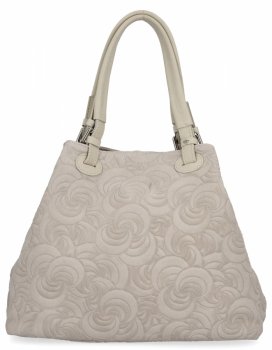 Włoska Torebka Skórzana Shopper Bag w Modne Wzory 5566-S Beżowa
