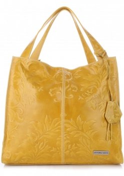 VITTORIA GOTTI Made in Italy Duża Torba Skórzana XXL w Tłoczone Wzory Żółta