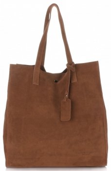 Vittoria Gotti Uniwersalna Torebka Skórzana Shopper XXL Zamsz Naturalny wysokiej jakości Ruda
