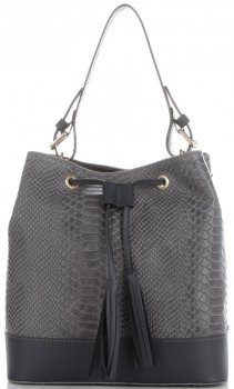 Torebki Skórzane firmy Vittoria Gotti we wzór aligatora Klasyczny Shopper Made in Italy Szara