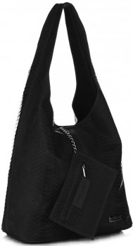 Torebki Skórzane Vittoria Gotti Włoski Shopper XL wzór Aligatora Czarna