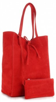 Modna Torba Skórzana ShopperBag z Etui Czerwona