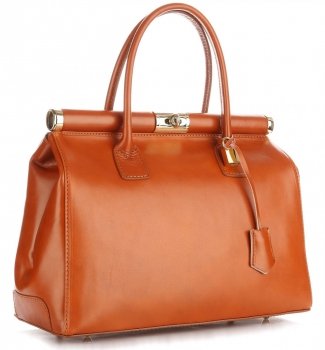 Duży Włoski Kufer ze Skóry Licowej Genuine Leather Rudy