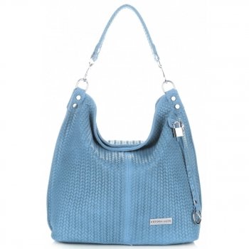 GEANȚĂ DIN PIELE shopper bag Vittoria Gotti albastru deschis V80051