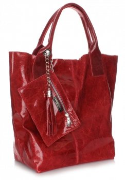 GEANȚĂ DIN PIELE shopper bag Genuine Leather roșu 788