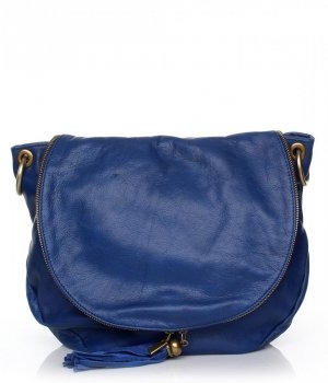 GEANȚĂ DIN PIELE tip poștaș Genuine Leather albastru cobalt A3