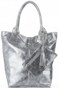GEANȚĂ DIN PIELE shopper bag Vittoria Gotti argint V6141