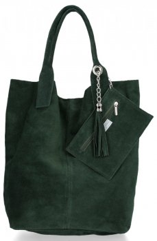 GEANȚĂ DIN PIELE shopper bag Genuine Leather verde de sticlă 801