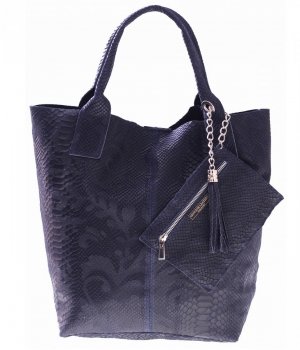 Kožené kabelka shopper bag Genuine Leather tmavo modrá 777