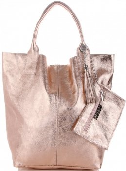 Kožené kabelka shopper bag Genuine Leather ružová 555