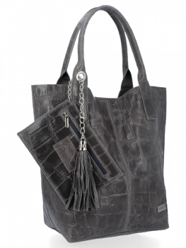 Kožené kabelka shopper bag Vittoria Gotti šedá B15