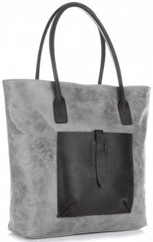 Kožené kabelka shopper bag Genuine Leather svetlo šedá 358