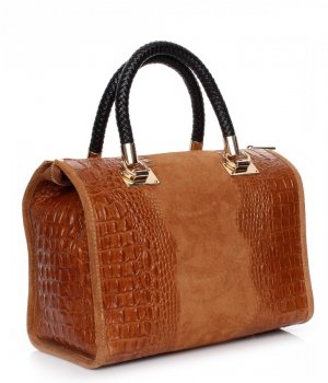 Kožené kabelka kufrík Genuine Leather ryšavá A4