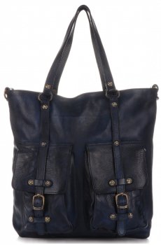Kožené kabelka shopper bag Vittoria Gotti V3650 tmavo modrá