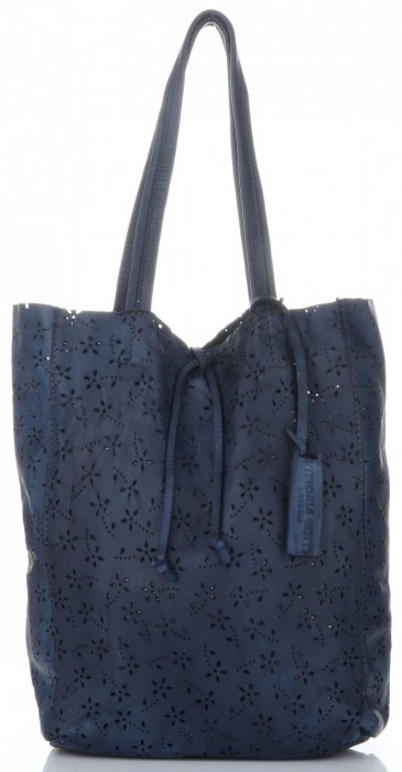 Kožené kabelka shopper bag Vittoria Gotti tmavě modrá VL299